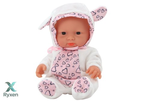Mała Lalka Bobas Białe Ubranko Czapeczka Kokardka Uszy LEAN TOYS