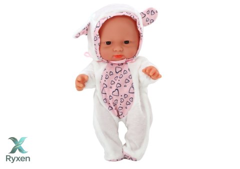 Mała Lalka Bobas Białe Ubranko Czapeczka Kokardka Uszy LEAN TOYS