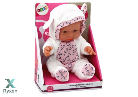 Mała Lalka Bobas Białe Ubranko Czapeczka Kokardka Uszy LEAN TOYS