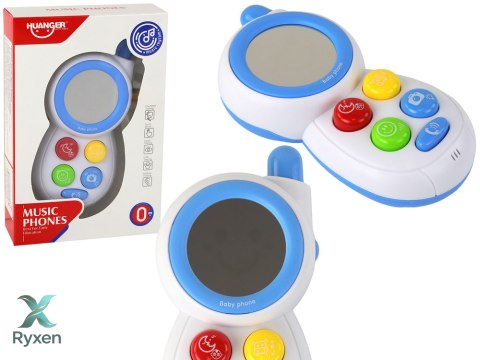 Niebieski Dziecięcy Telefon Interaktywny Światła Dźwięki Lusterko LEAN TOYS