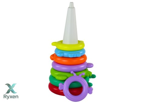 Piramidka Żyrafa Układanka 13 Kółek Kolorowa 43cm x 18cm x 18cm LEAN TOYS