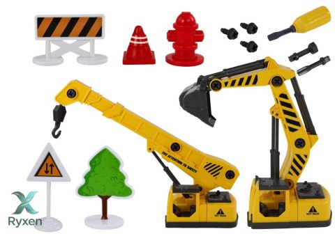 Pojazdy Budowlane Dźwięk Światła 1:12 DIY Betoniarka Dźwig Koparka LEAN TOYS
