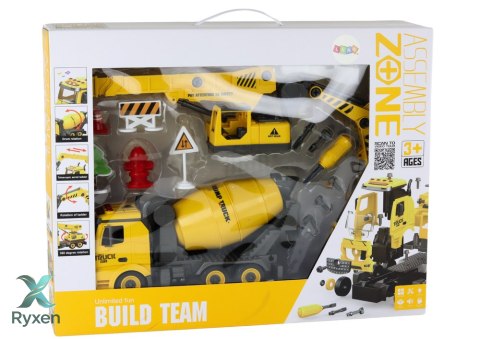 Pojazdy Budowlane Dźwięk Światła 1:12 DIY Betoniarka Dźwig Koparka LEAN TOYS