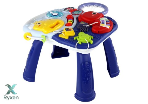 Stolik Edukacyjny 2w1 Zwierzęta Morskie Pianinko Zegar Kosz Piłki LEAN TOYS