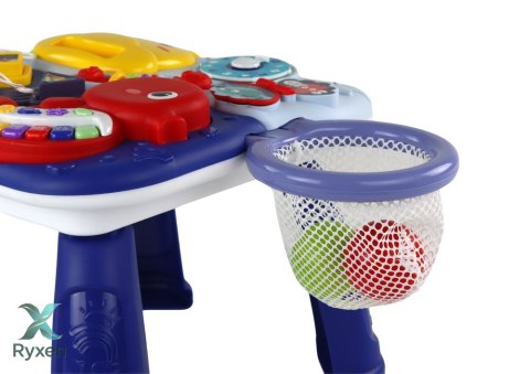 Stolik Edukacyjny 2w1 Zwierzęta Morskie Pianinko Zegar Kosz Piłki LEAN TOYS