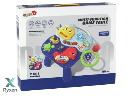 Stolik Edukacyjny 2w1 Zwierzęta Morskie Pianinko Zegar Kosz Piłki LEAN TOYS