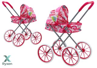 Wózek Dla Lalek Duże Koła Składany Różowy Wzorki LEAN TOYS