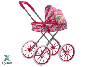 Wózek Dla Lalek Duże Koła Składany Różowy Wzorki LEAN TOYS