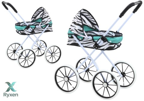 Wózek Dla Lalek Duże Koła Składany Zebra Turkus LEAN TOYS
