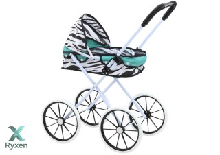 Wózek Dla Lalek Duże Koła Składany Zebra Turkus LEAN TOYS