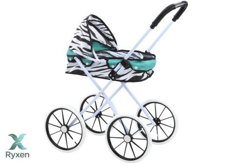Wózek Dla Lalek Duże Koła Składany Zebra Turkus LEAN TOYS