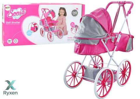 Wózek Dla Lalek Metalowy Torba Duże Koła Różowy LEAN TOYS