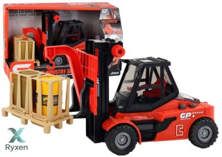 Wózek Widłowy 1:16 Ruchome Widły Dźwięki Światła Czerwony LEAN TOYS