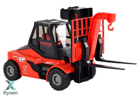 Wózek Widłowy 1:16 Ruchome Widły Dźwięki Światła Czerwony LEAN TOYS