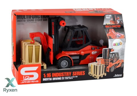 Wózek Widłowy 1:16 Ruchome Widły Dźwięki Światła Czerwony LEAN TOYS
