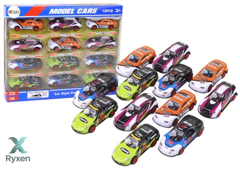 Zestaw Autek Sportowych 1:55 Z Napędem Frykcyjnym 12 Sztuk Kolorowe LEAN TOYS