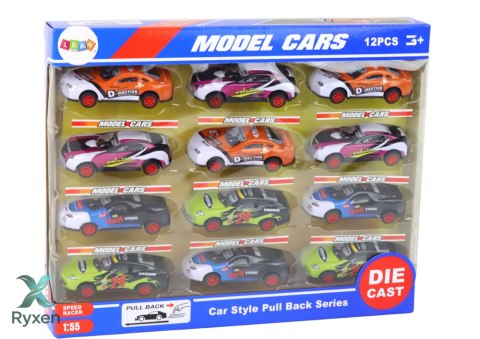 Zestaw Autek Sportowych 1:55 Z Napędem Frykcyjnym 12 Sztuk Kolorowe LEAN TOYS