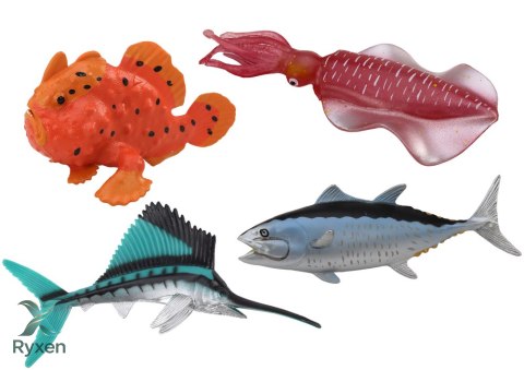 Zestaw Figurek Zwierzęta Morskie Ocean Ryby Kałamarnica 4 Sztuki LEAN TOYS