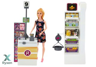 Zestaw Lalka W Supermarkecie Regały Koszyk Sklepowy Produkty Spożywcze LEAN TOYS