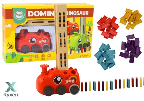 Autko Czerwony Dinozaur na Baterie Układające Kolorowe Domino 4 Kolory Klocków LEAN TOYS