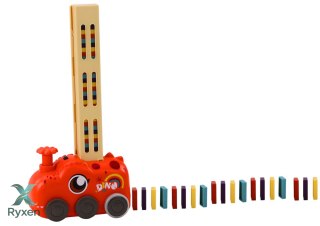 Autko Czerwony Dinozaur na Baterie Układające Kolorowe Domino 4 Kolory Klocków LEAN TOYS