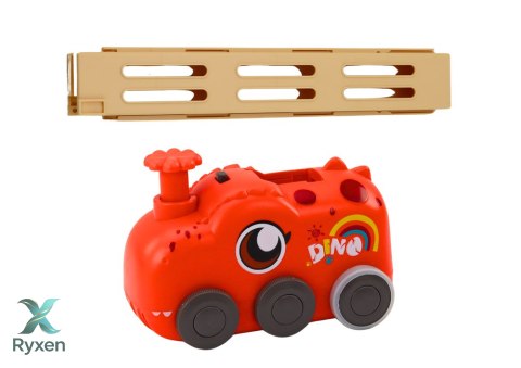 Autko Czerwony Dinozaur na Baterie Układające Kolorowe Domino 4 Kolory Klocków LEAN TOYS