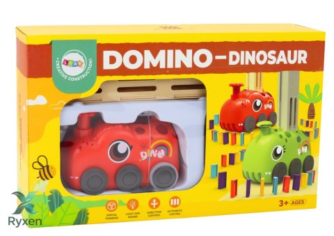 Autko Czerwony Dinozaur na Baterie Układające Kolorowe Domino 4 Kolory Klocków LEAN TOYS