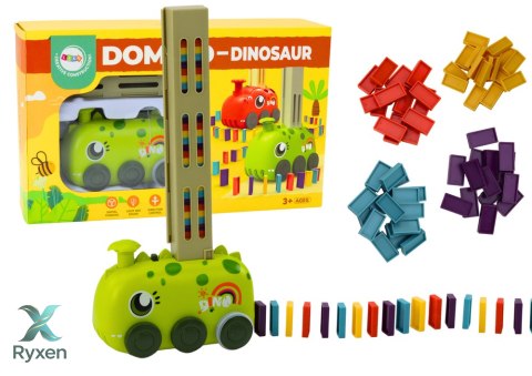 Autko Zielony Dinozaur na Baterie Układające Kolorowe Domino 4 Kolory Klocków LEAN TOYS