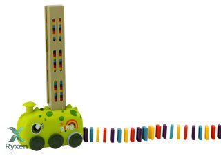 Autko Zielony Dinozaur na Baterie Układające Kolorowe Domino 4 Kolory Klocków LEAN TOYS