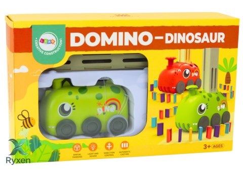 Autko Zielony Dinozaur na Baterie Układające Kolorowe Domino 4 Kolory Klocków LEAN TOYS