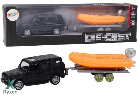 Auto Terenowe Czarne z Przyczepą Łódź Pomarańczowa LEAN TOYS
