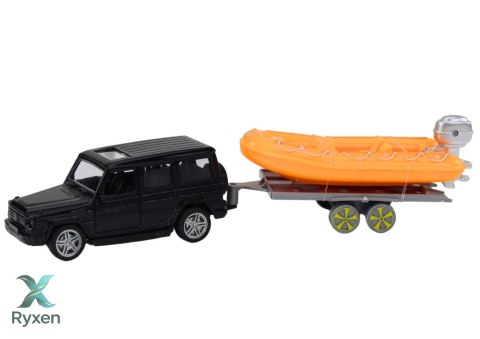 Auto Terenowe Czarne z Przyczepą Łódź Pomarańczowa LEAN TOYS