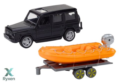 Auto Terenowe Czarne z Przyczepą Łódź Pomarańczowa LEAN TOYS