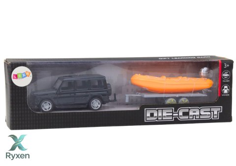 Auto Terenowe Czarne z Przyczepą Łódź Pomarańczowa LEAN TOYS
