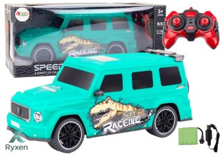 Auto Zdalnie Sterowane RC z Dinozaurem w Skali 1:10 Zielone LEAN TOYS