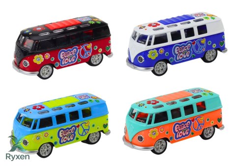Camper Bus 1:32 Metalowy Światła Dźwięki Napęd Otwierane Drzwi LEAN TOYS