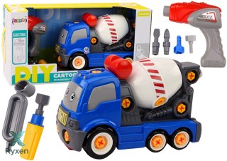 Ciężarówka Betoniarka Kreskówkowa Do Skręcania DIY Niebieska LEAN TOYS