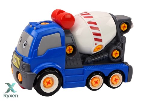 Ciężarówka Betoniarka Kreskówkowa Do Skręcania DIY Niebieska LEAN TOYS