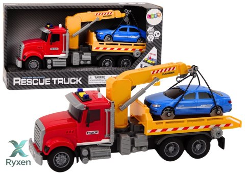Ciężarówka Laweta Z Dźwigiem Na Auto Światła Dźwięki Napęd Czerwona LEAN TOYS