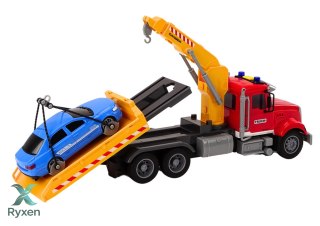 Ciężarówka Laweta Z Dźwigiem Na Auto Światła Dźwięki Napęd Czerwona LEAN TOYS