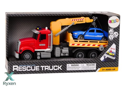 Ciężarówka Laweta Z Dźwigiem Na Auto Światła Dźwięki Napęd Czerwona LEAN TOYS