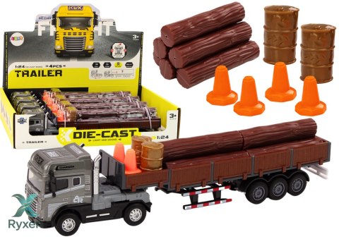 Ciężarówka Z Drewnem Tir Przyczepa 1:24 Bale Drewna Dźwięki Światła LEAN TOYS