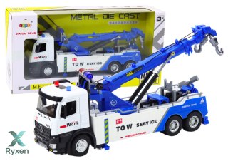 Ciężarówka Z Dźwigiem Dwa Haki Metalowa Biało-Niebieska Światła Dźwięki LEAN TOYS