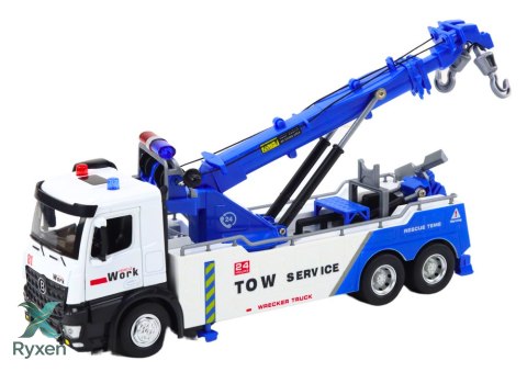 Ciężarówka Z Dźwigiem Dwa Haki Metalowa Biało-Niebieska Światła Dźwięki LEAN TOYS