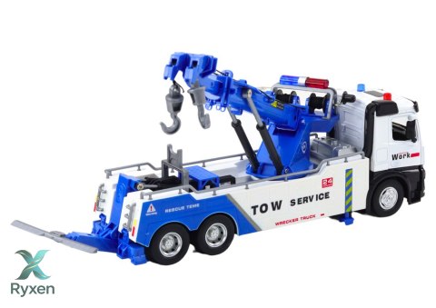 Ciężarówka Z Dźwigiem Dwa Haki Metalowa Biało-Niebieska Światła Dźwięki LEAN TOYS