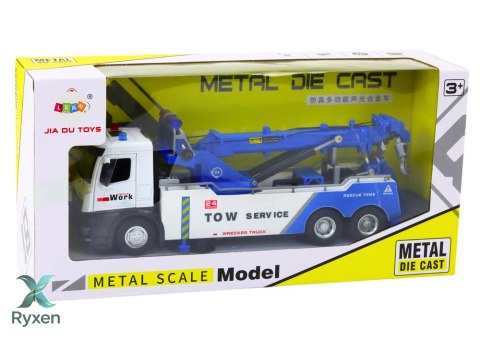 Ciężarówka Z Dźwigiem Dwa Haki Metalowa Biało-Niebieska Światła Dźwięki LEAN TOYS