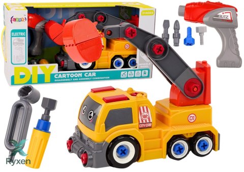 Ciężarówka Z Dźwigiem Kreskówkowa Do Rozkręcania DIY Pomarańczowy LEAN TOYS