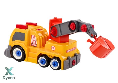 Ciężarówka Z Dźwigiem Kreskówkowa Do Rozkręcania DIY Pomarańczowy LEAN TOYS