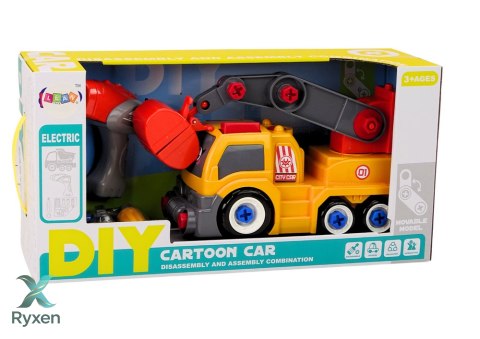Ciężarówka Z Dźwigiem Kreskówkowa Do Rozkręcania DIY Pomarańczowy LEAN TOYS