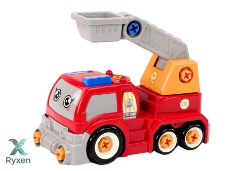 Ciężarówka Z Wysięgnikiem Kreskówkowa Do Rozkręcania DIY Czerwony LEAN TOYS